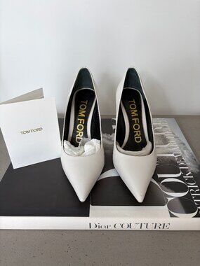 Tom Ford White Leather Pointed Toe Stiletto Pumps 37.5 IT 7.5 US